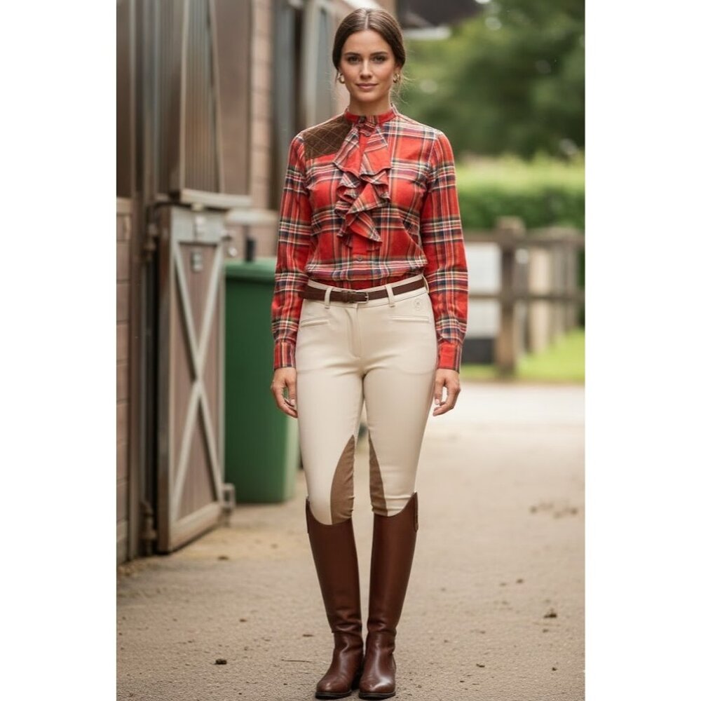 NWT Ralph Lauren Rugby Red Plaid Ruffle Front Button Down Shirt 6